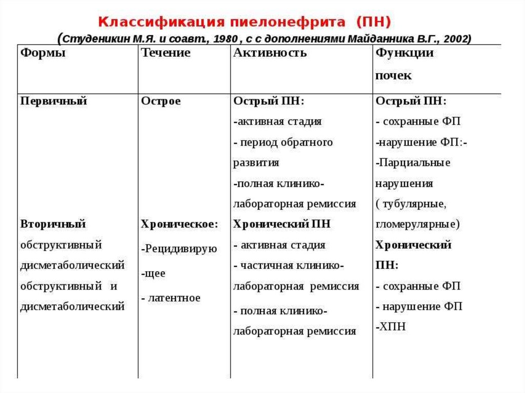 Острый пиелонефрит у детей презентация