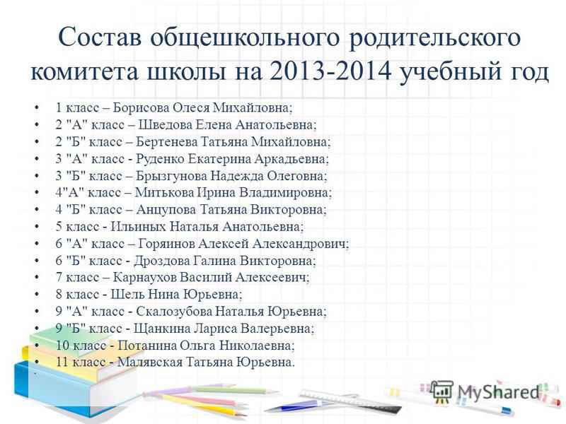 План работы родительского комитета класса 1 класса