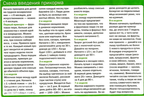 Как вводить прикорм в 5 месяцев схема