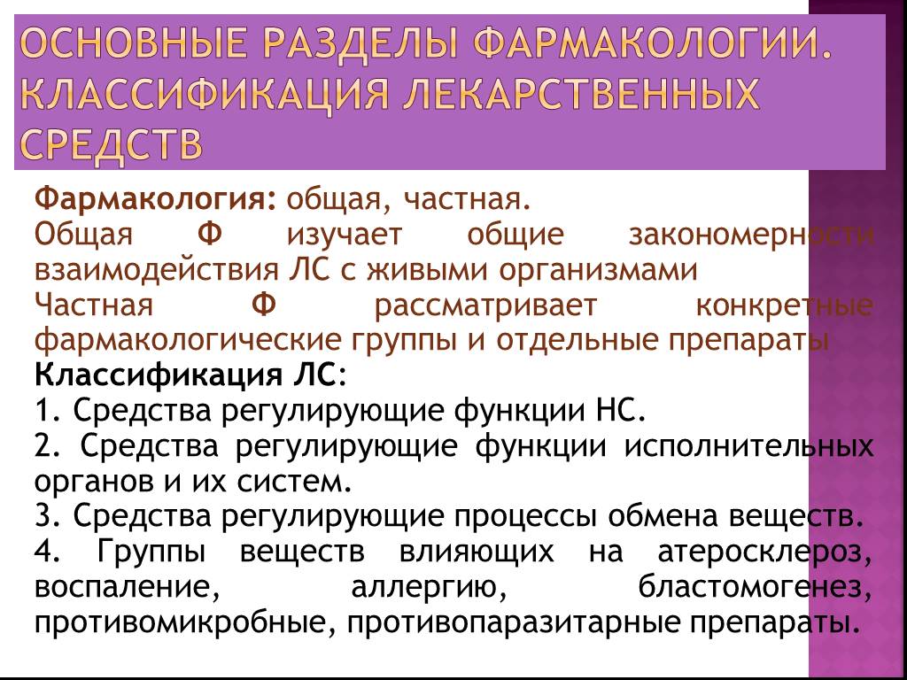 Схема классификация лекарственных средств по объекту воздействия