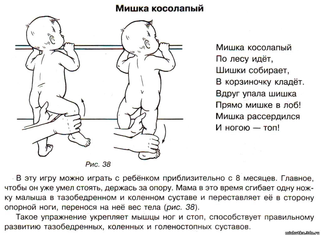 Сидеть во сколько месяцев. Упражнение мишка косолапый. Упражнение медвежата. Гимнастика для косолапых детей. Потешки для массажа грудничков карточки.