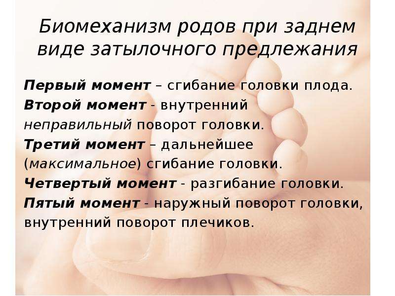 Биомеханизм родов при переднем виде затылочного предлежания презентация