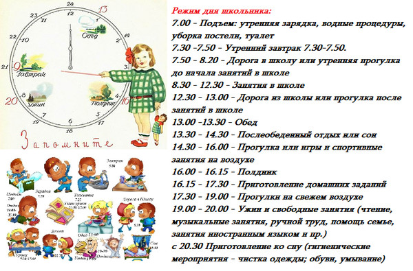 Распорядок дня школьника образец 1 класс окружающий мир своими руками