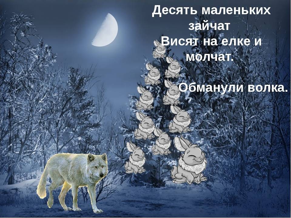 Стояла елка. 10 Маленьких зайчат висят на елке и молчат. Стих 10 маленьких зайчат висят на елке и молчат. Поздравление с новым годом от волка. Стих новогодний про Волков.